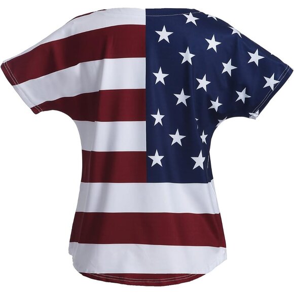 Womens V-Neck American Flag Short Sleeve Tee Plus Size Casual Tops - Picture 4 of 5